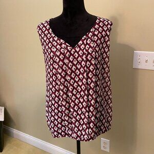 New York & Company Burgundy/White Sleeveless Blouse Shell Size L